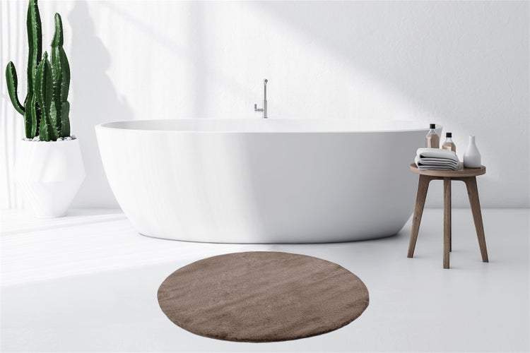 Kurzflor Teppich Oasisia Dunkelbeige 22 mm Uni Ø 100 cm