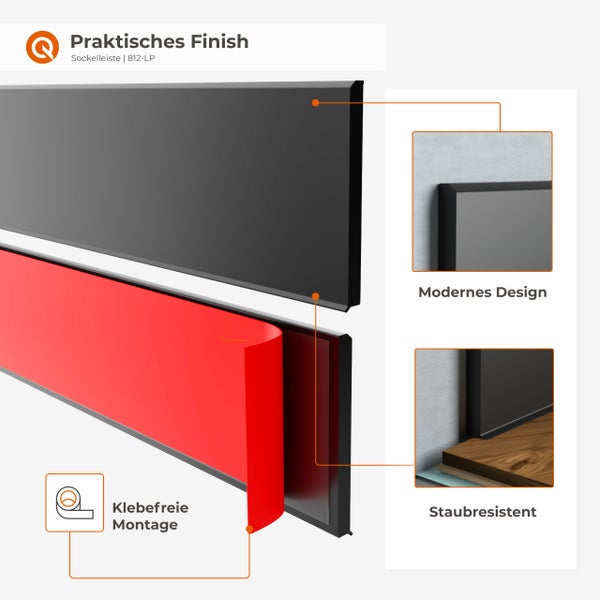 Sockelleiste mit modernem Design und staubabweisenden Eigenschaften für eine einfache Montage