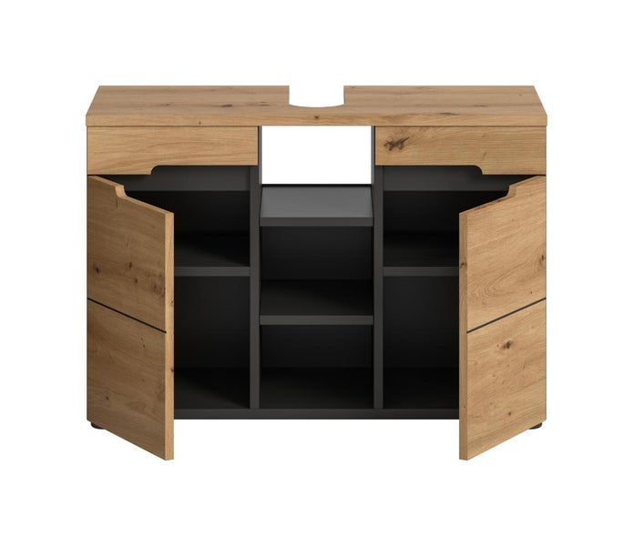 Waschtischunterschrank mit zwei Schubladen und offenen Fächern