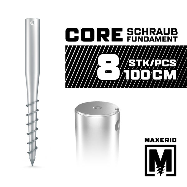 MAXERIO® 100 cm 8er Set Core Schraubfundament Bodenhülse Erdanker Einschraubbodenhülse Erdschraube Einschraubhülse Erdschraubenfundament Bodenanker Schraubanker Fundament für Gartenhaus Terrasse Sauna Gewächshaus