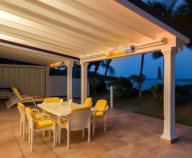 Terrassenheizer Quality Heating Golden Serie 3000W Metall Gold für Außenbereich inkl. Fernbedienung, Wandhalterung, energieeffizient & langlebig
