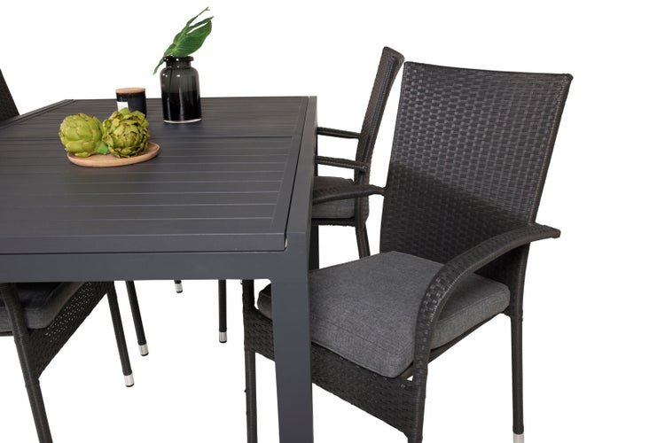 Marbella Gartenset Tisch 100x160/240cm und 4 Stühle Anna schwarz. 100 X 160 X 75 cm