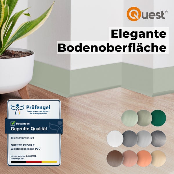 Quest Weichsockelleiste, Breite Sockelleiste 70 x 20 mm, PVC Knickleiste für Wand, Boden, Flexibel, Grau, 1 Meter