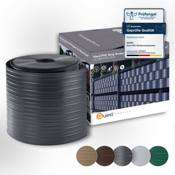 Quest Hart Polyvinylchlorid Sichtschutzstreifen Rolle mit Verpackung und Prüfengel Qualitätssiegel