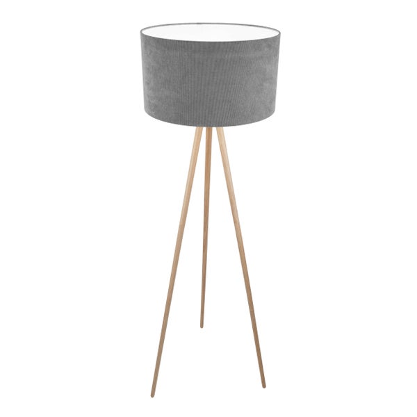 Stehlampe mit Lampenschirm und Holzbeinen