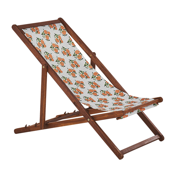 Set mit 2 klappbaren Liegestühlen ANZIO mit Ersatzstoffen Blumenmuster Akazienholz Dunkelbraun