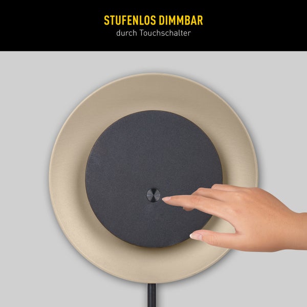 Stufenlos dimmbare Lampe mit Touchschalter in Nahaufnahme