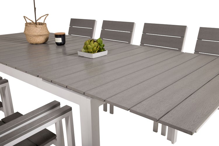 Levels Gartenset Tisch 100x160/240cm und 8 Stühle Levels weiß, grau. 100 X 160 X 75 cm