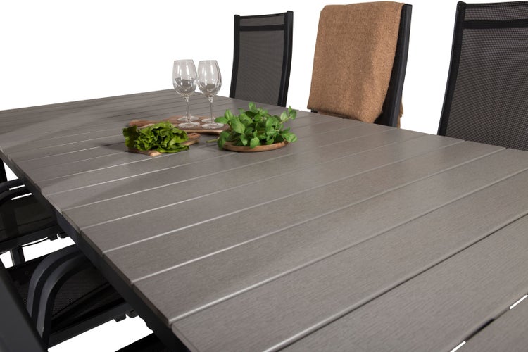 Levels Gartenset Tisch 100x229/310cm und 6 Stühle Copacabana schwarz, grau. 100 X 229 X 75 cm