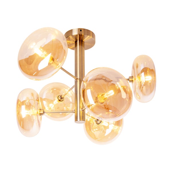 Deckenleuchte ORION Ø ca. 53 cm amber, aus messingfarbenem Metall und Glas in amber, G9-Sockel, Beleuchtung für Wohnzimmer, Esszimmer oder Büro.