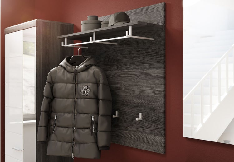 Scout Wandgarderobe 3 Kleiderhaken grau. 90 X 27 X 98 cm