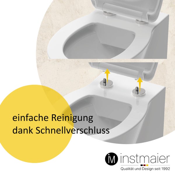 instmaier WC Sitz | Made in Germany | Toilettendeckel mit Absenkautomatik | Klobrille Weiß Glanz | Oval | mit Schnellverschluss | Duroplast