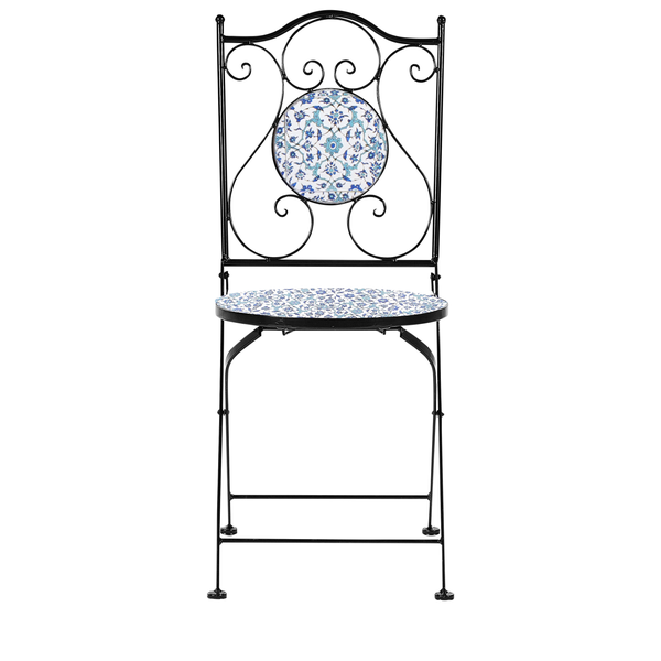 Gartenstuhl aus Metall mit Mosaiksitzfläche