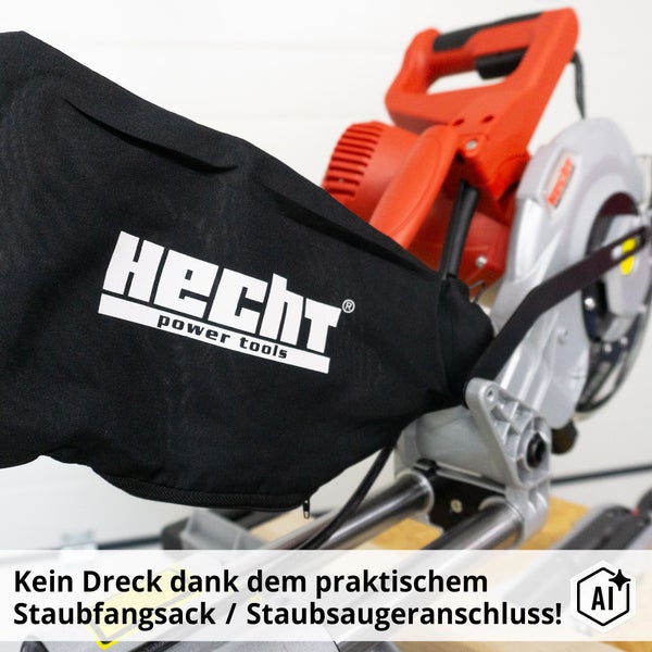 Staubfangsack der Marke Hecht Power Tools an einer Kappsäge zur sauberen Arbeitsweise