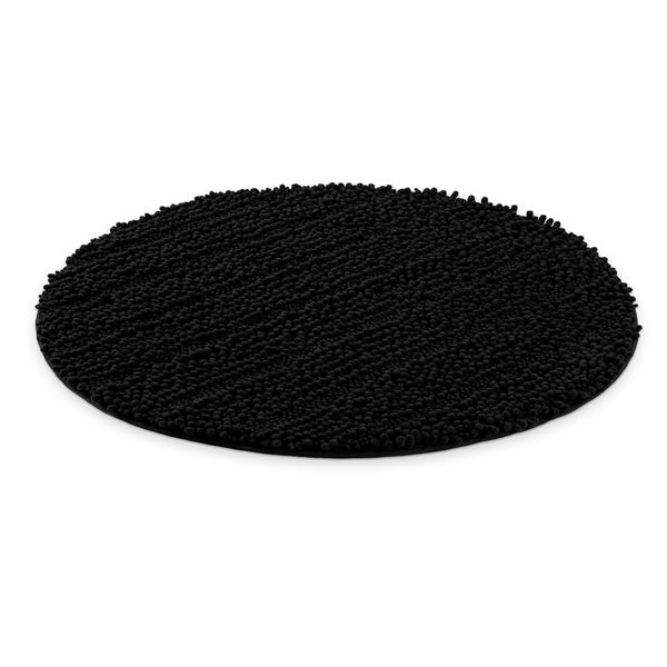 Runde schwarze Badematte mit weicher Chenille-Oberfläche.