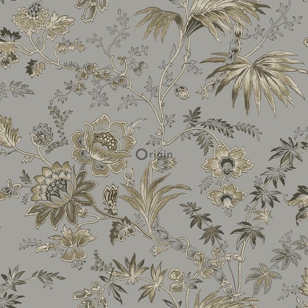 Origin Wallcoverings Tapete Blumen Taupe Grau und Braun - 53 cm x 10.05 m - 326125