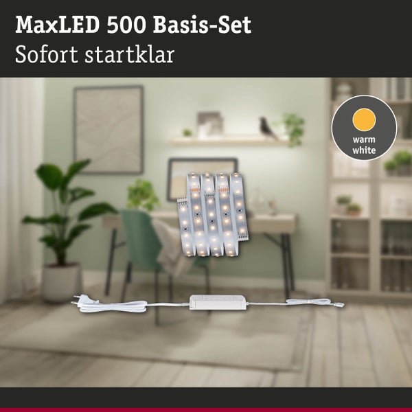 Paulmann LED-Streifen Silver Strip P150, 5 Meter lang, neutralweiß, 4000 Kelvin, Schutzart IP20, Energieeffizienzklasse D, auf Rolle, Paulmann Logo.