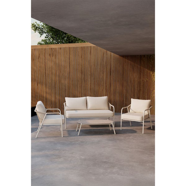 Sicily Loungeset 1 Sofa, 2 Stühle, 1 Couchtisch beige. 55 X 108 X 33 cm