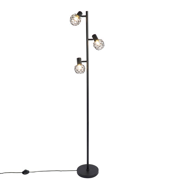 QAZQA - Modern Design Stehleuchte I Stehlampe I Standleuchte I Lampe I Leuchte schwarz 3-Licht verstellbar - Mesh I Wohnzimmer I Schlafzimmer - Stahl Länglich - LED geeignet E14