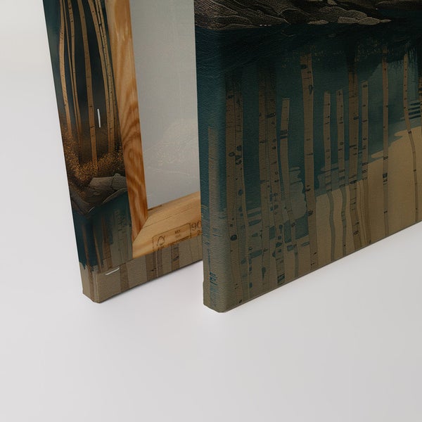 Nahaufnahme einer Leinwand mit Holzrahmen