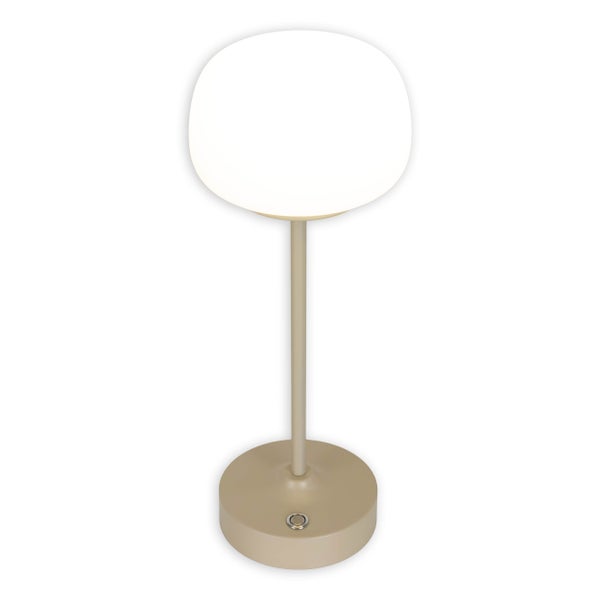LED Akku-/ Tischleuchte PINA 30 cm hoch, aus Metall (beige) und Glas (weiß), integrierte LEDs, warmweiß