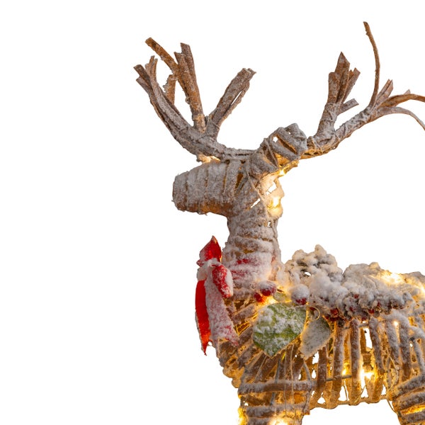 Dekorativer Rentier aus Holz mit Beleuchtung und roter Schleife für die Weihnachtsdekoration