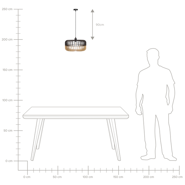 Hängeleuchte heller Holzfarbton / schwarz Trommelform SOUS