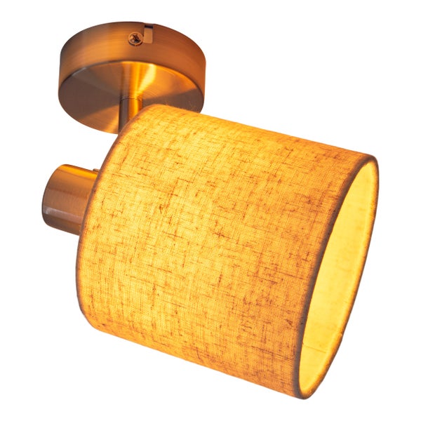 1er Wand- und Deckenspot MARON aus Metall satiniert-matt mit Stoffschirm in Natur, mit E14-Fassung, Lampe für Wohnzimmer, Esszimmer, Flur und Büro, ca. 17 x 12 cm