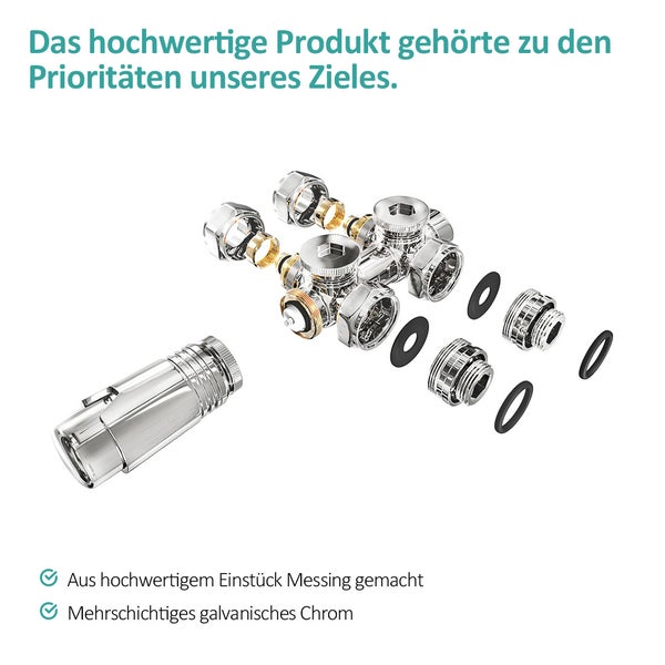 EMKE Multiblock Heizkörperthermostat-Set für Heizkörper, 2 STÜCK SET, Anschlussarmatur und Ventil mit Thermostat, Chrom