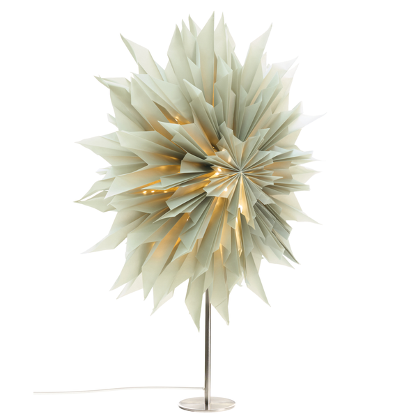 Dekorative Papierstern-Tischleuchte auf Metallfuß