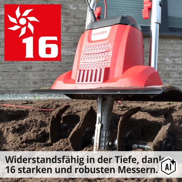 Elektro Bodenhacke von Hecht mit 16 Messern zur Bodenbearbeitung im Garten.
