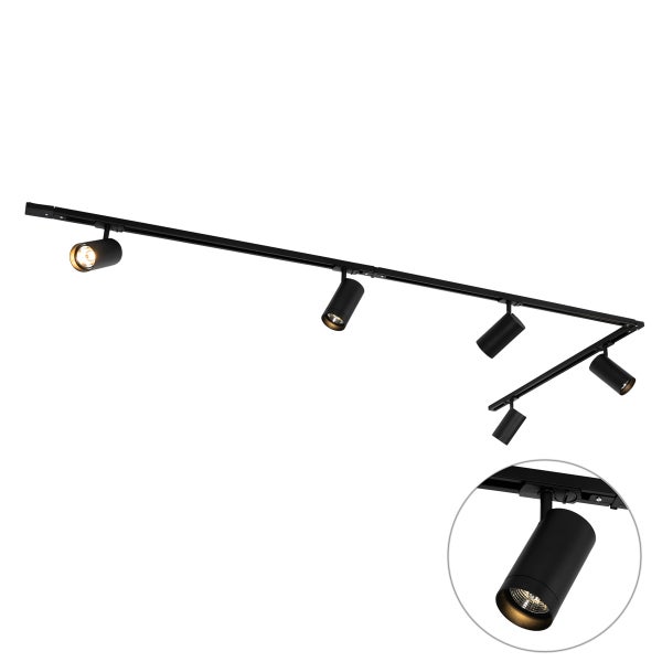 Modernes 1-Phasen-Schienensystem mit 5 Strahlern AR70 schwarz - Jeana Luxe