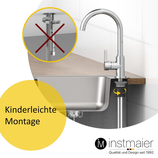instmaier Küchenarmatur K3 | 360° schwenkbar | Wasserhahn Küche | Spültischarmatur Chrom | Hoher Auslauf | mit Zentralverschraubung