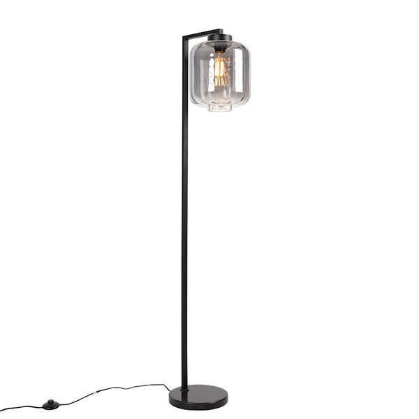 QAZQA - Design Stehleuchte I Stehlampe I Standleuchte I Lampe I Leuchte schwarz mit Rauchglas - Qara I Wohnzimmer I Schlafzimmer - Länglich - LED geeignet E27