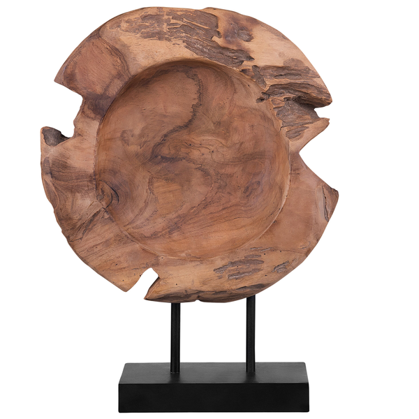 Dekorative Holzschale auf schwarzem Ständer