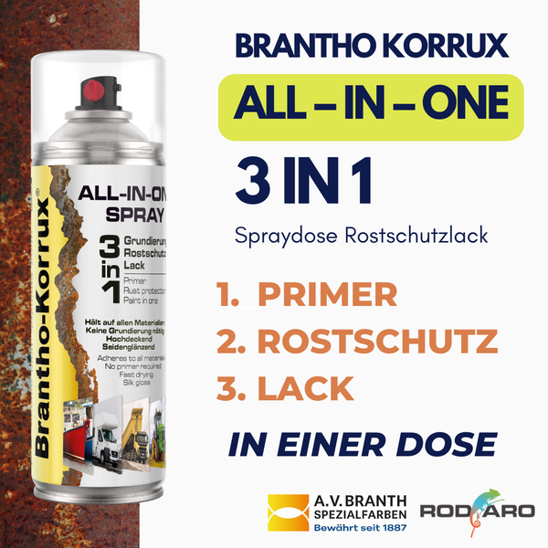 Brantho Korrux 3 in 1 Rostschutzlack - All-in-One Sprühfarbe 400ml RAL7035 - Lichtgrau Seidenglanz