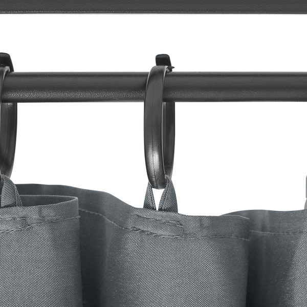 Technische Zeichnung eines Gartenpavillons mit Maßangaben in Zentimetern für Höhe, Breite, Tiefe und Einzelteile.