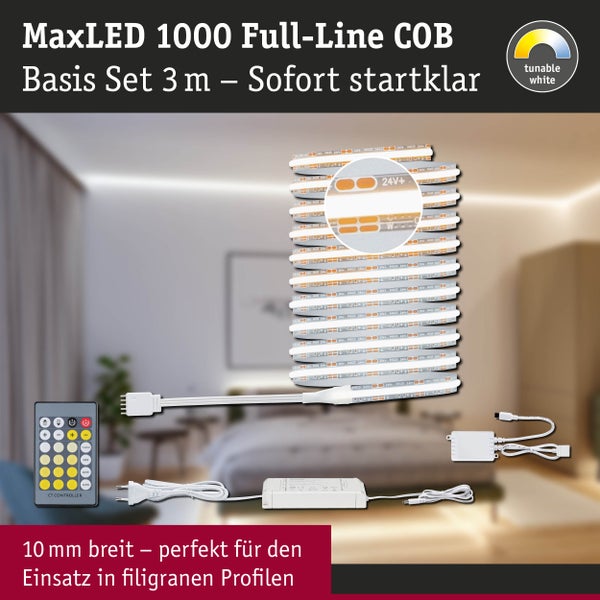 Flexibler LED-Streifen mit warmweißen und tageslichtweißen Dioden, selbstklebend.