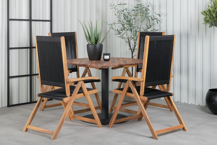 Cot Gartenset Tisch Ø100cm und 4 Stühle Little John schwarz, natur.