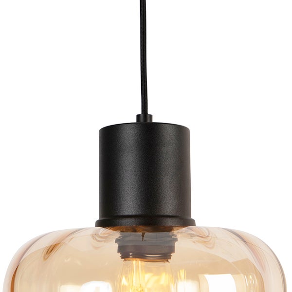 Design Hängelampe schwarz mit Braunglas 3-Licht 226 cm - Qara