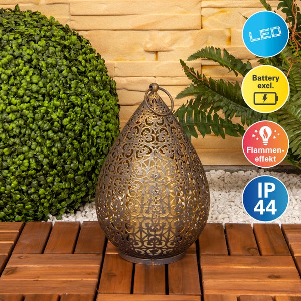 LED Dekoleuchte 27,8 cm hoch in Antik-Gold, für Außen,  aus Metall und Kunststoff, mit integrierte LED