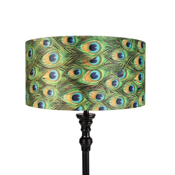 Stehleuchte schwarz mit Veloursschirm Pfau Gold 50 cm - Classico