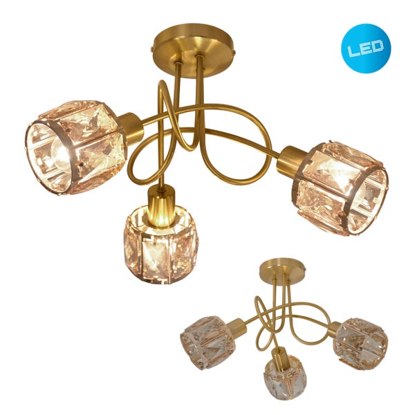 Deckenleuchte mit drei Lampen und Kristallglas