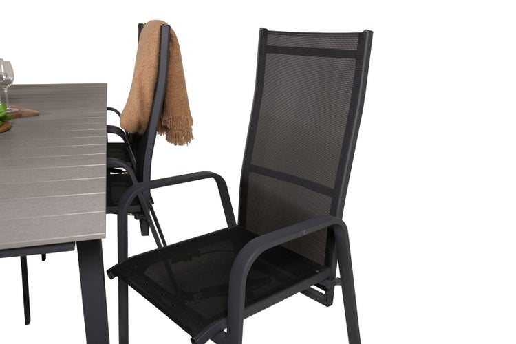 Levels Gartenset Tisch 100x229/310cm und 6 Stühle Copacabana schwarz, grau. 100 X 229 X 75 cm