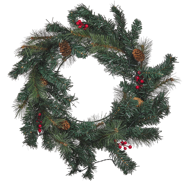 Dekokranz grün mit LED-Beleuchtung Zapfen ⌀ 60 cm TENALA