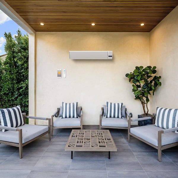 Terrassenheizer Quality Heating Whitewarm Wifi 2400W Edelstahl Weiß inkl. Fernbedienung, IP44, 39.000 Std. Lebensdauer