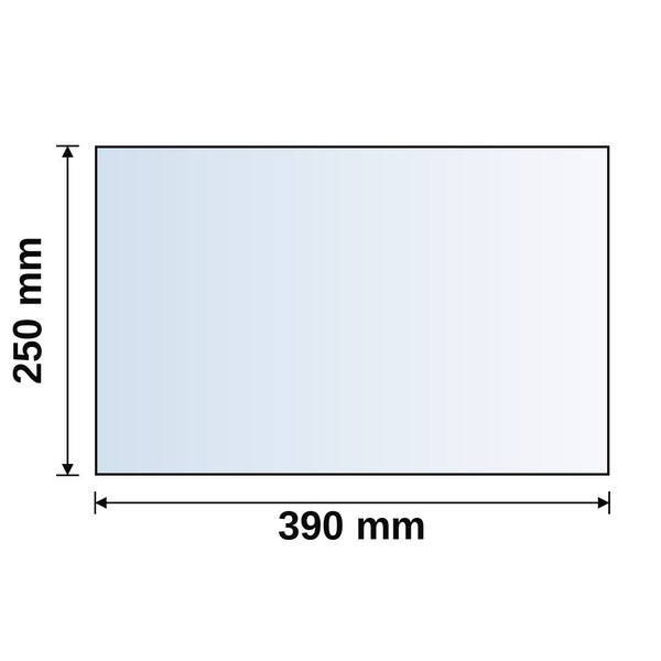 Rechteckige Platte mit einer Breite von 390 Millimeter und einer Höhe von 250 Millimeter.