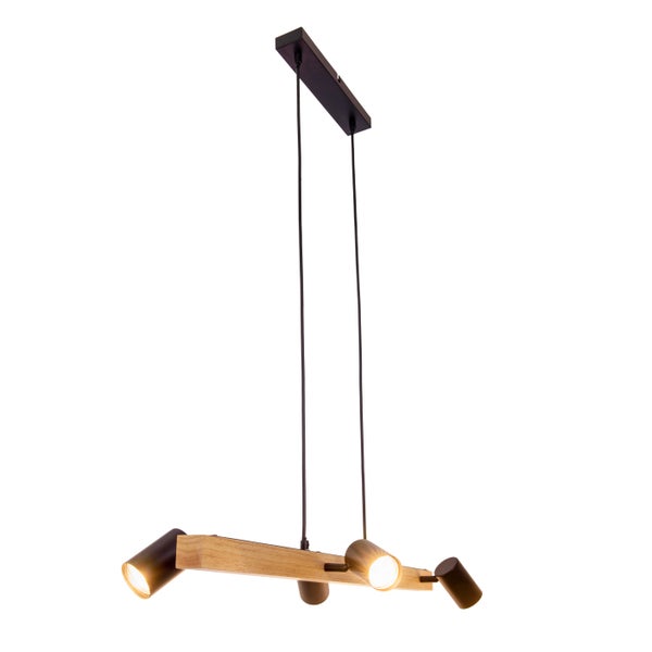 Hängelampe mit Holzdetail und mehreren Leuchten