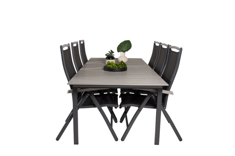 Levels Gartenset Tisch 100x229/310cm und 6 Stühle 5pos Albany schwarz, grau. 100 X 229 X 75 cm
