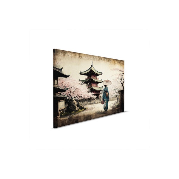Dekorative Leinwand mit japanischem Tempel und Frau